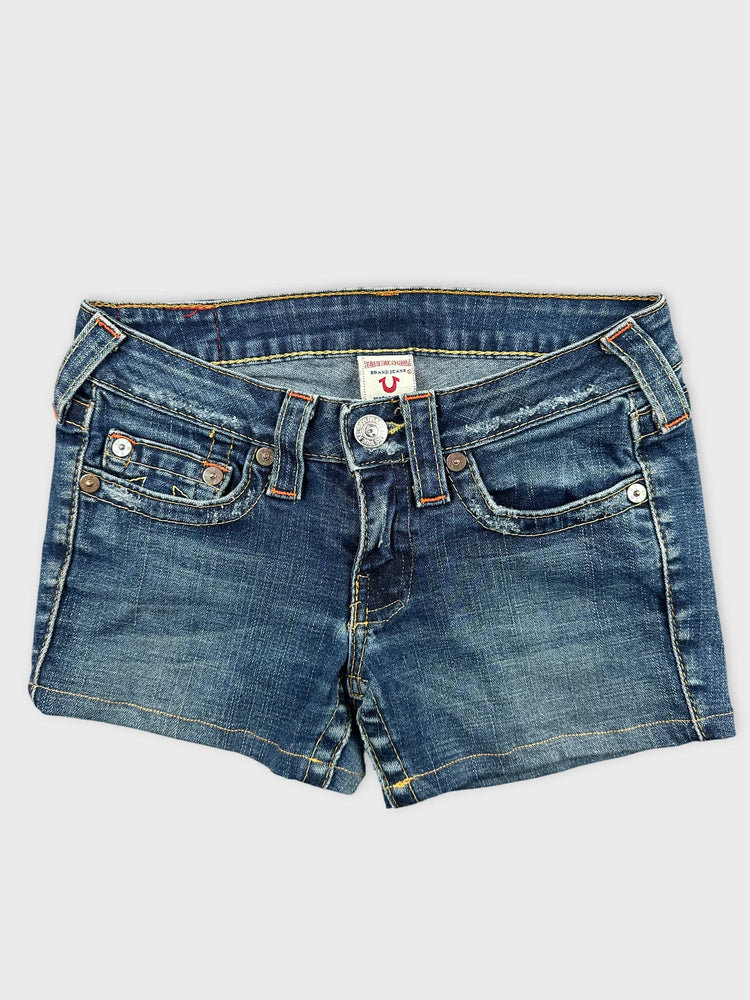 True Religion Distressed Denim Shorts with Chic Detailing (W25 / XS)
