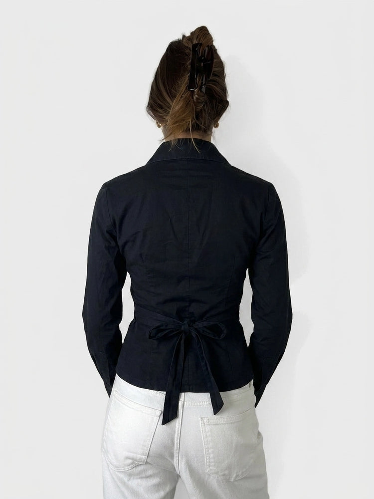 Sleek Black Wrap Shirt with V-Neck (XS)