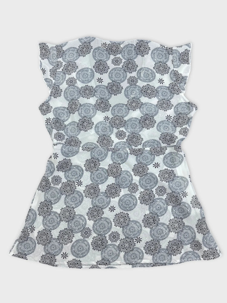 Floral V-Neck Top with Ruffled Sleeves (M)