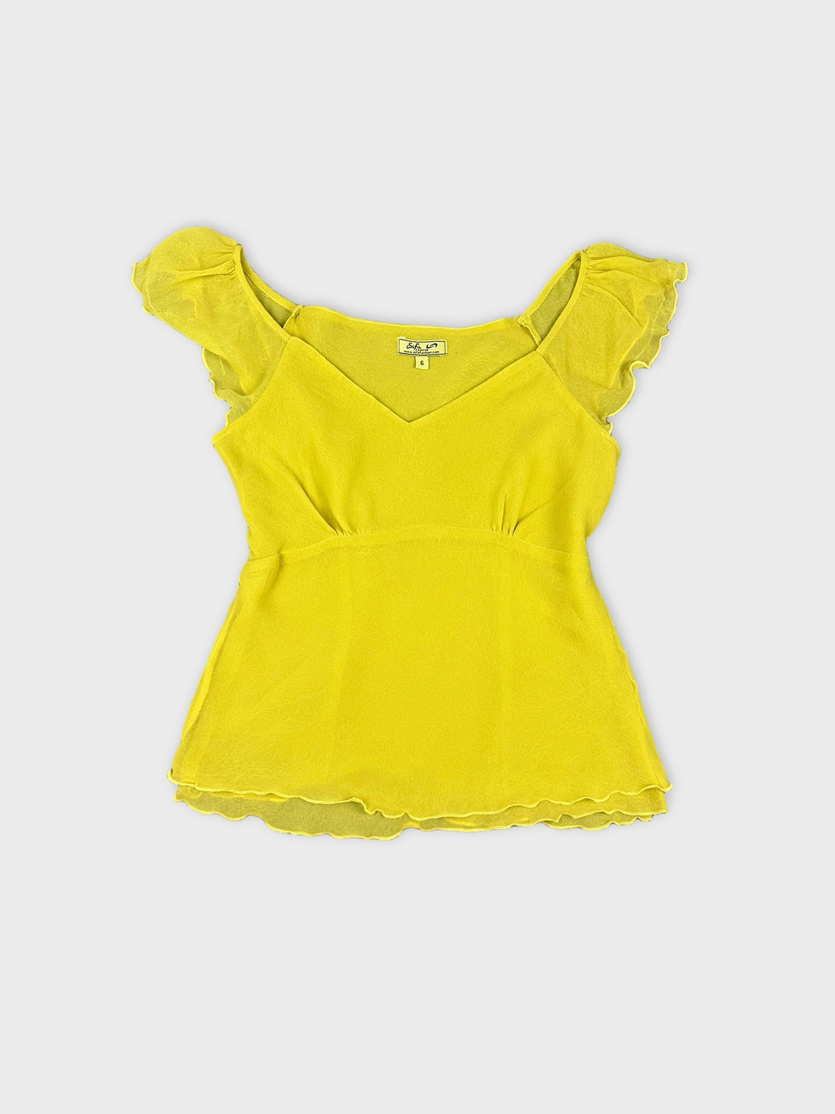 Lime Puff Sleeve Top with Scalloped Hem (S)
