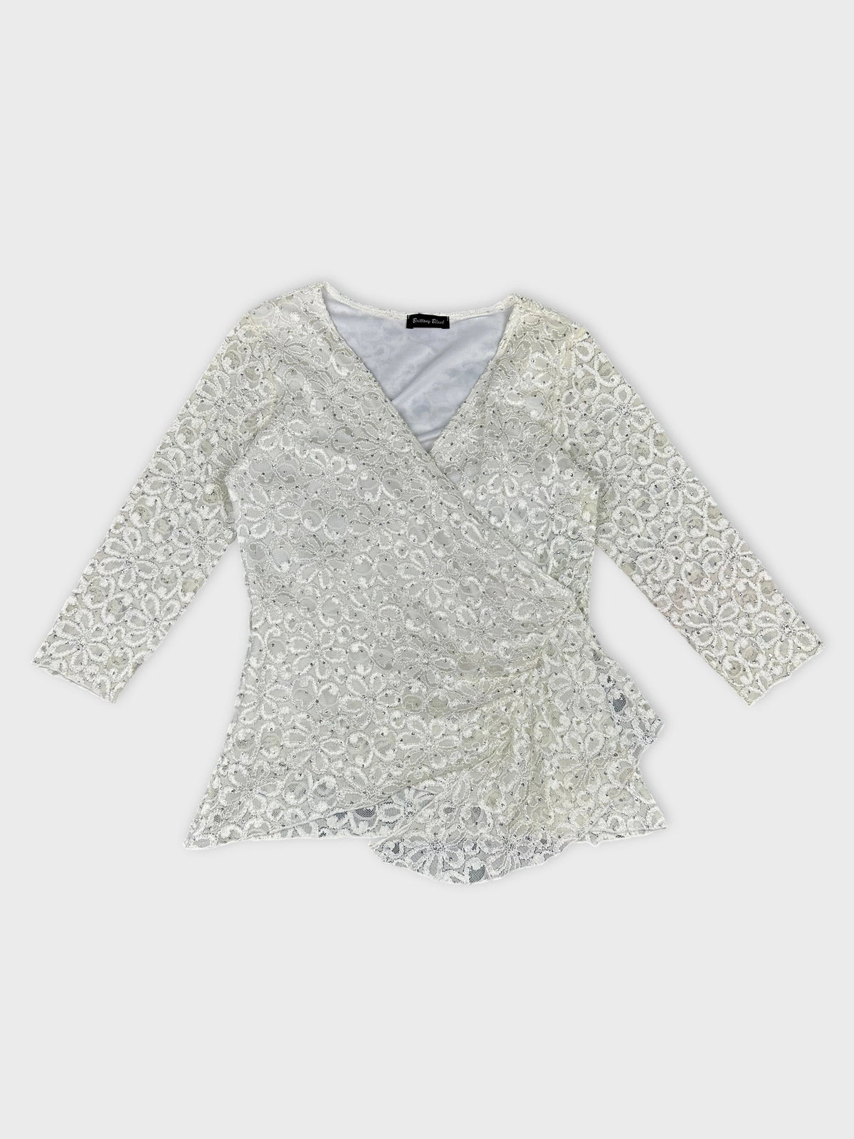 White women’s top with lace detail front view