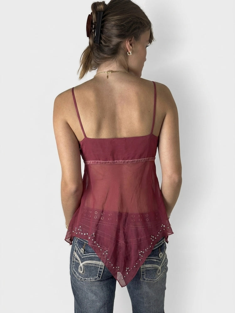 Mauve Sheer Top with Embellished Detail (M)