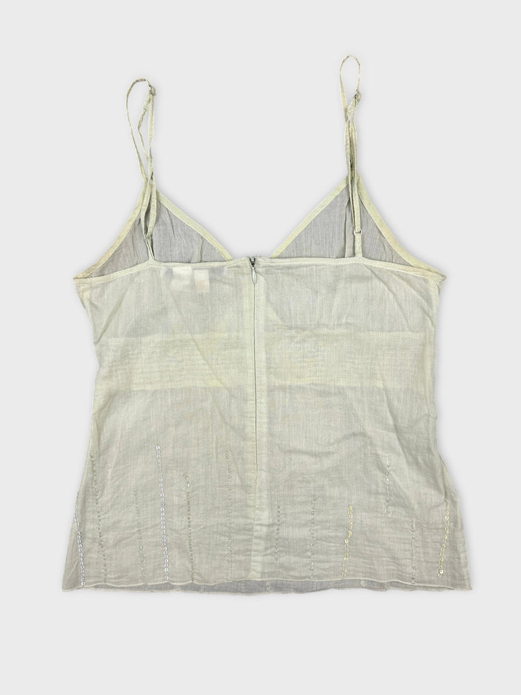 Sheer Green Crop Top with Beaded Details (S)