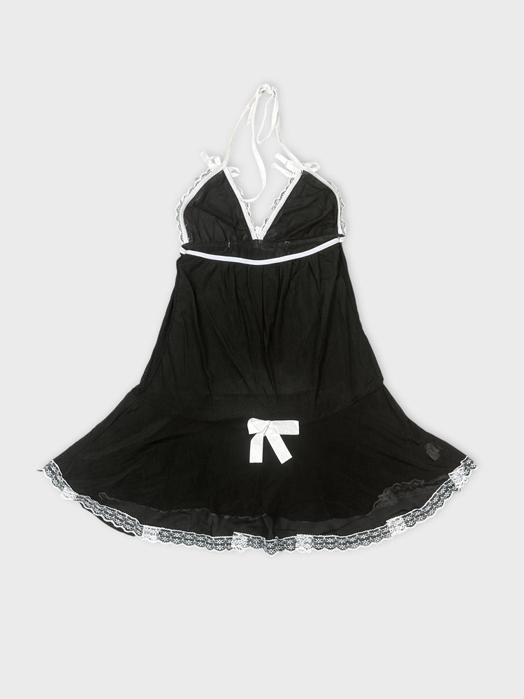 Black Lace Trim Halter Dress (XXS)