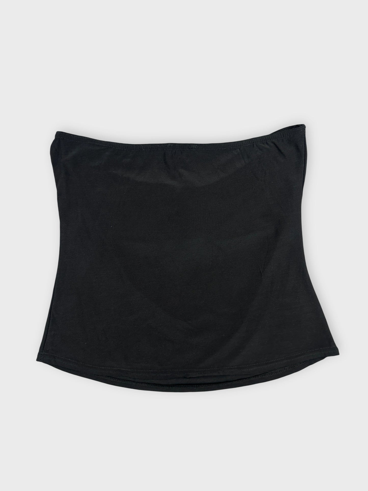 Black strapless top with a smooth texture back view