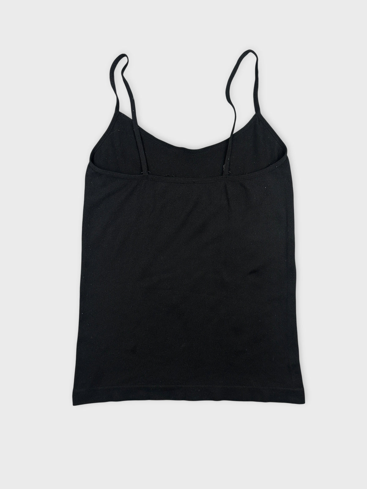Black tank top with ribbed texture back view