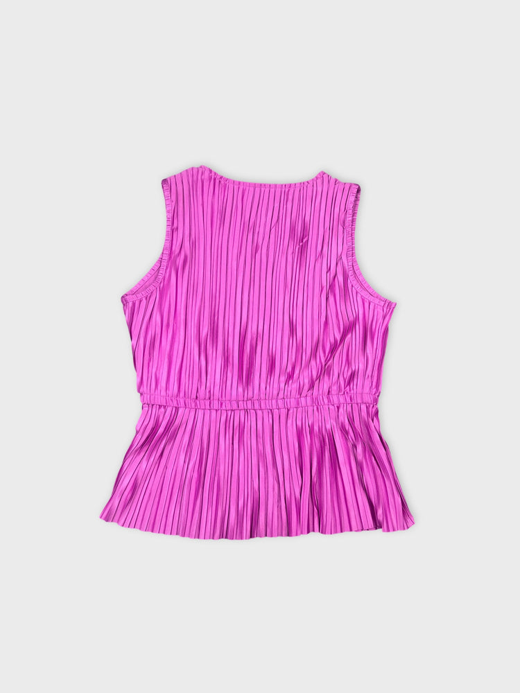 Plissé Pink Wrap Top with Ruffled Hem (S)
