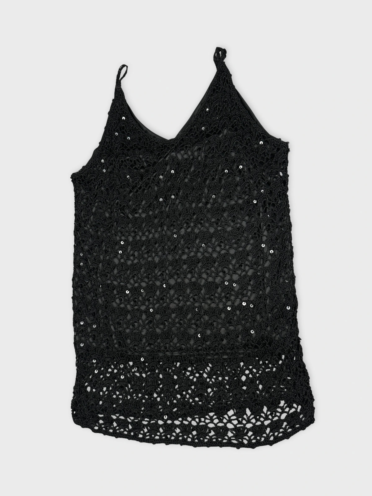 Black lace tank top with sequins detail view