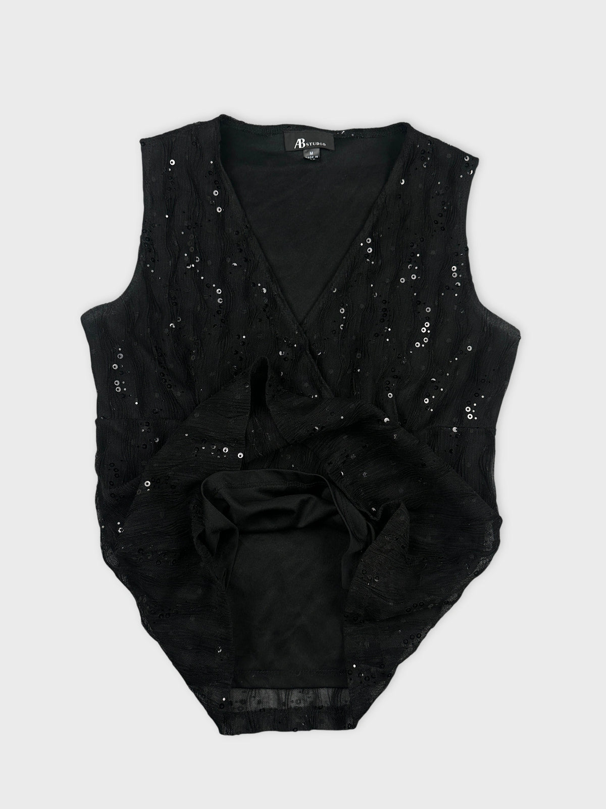 Black sleeveless top with sequins detail view