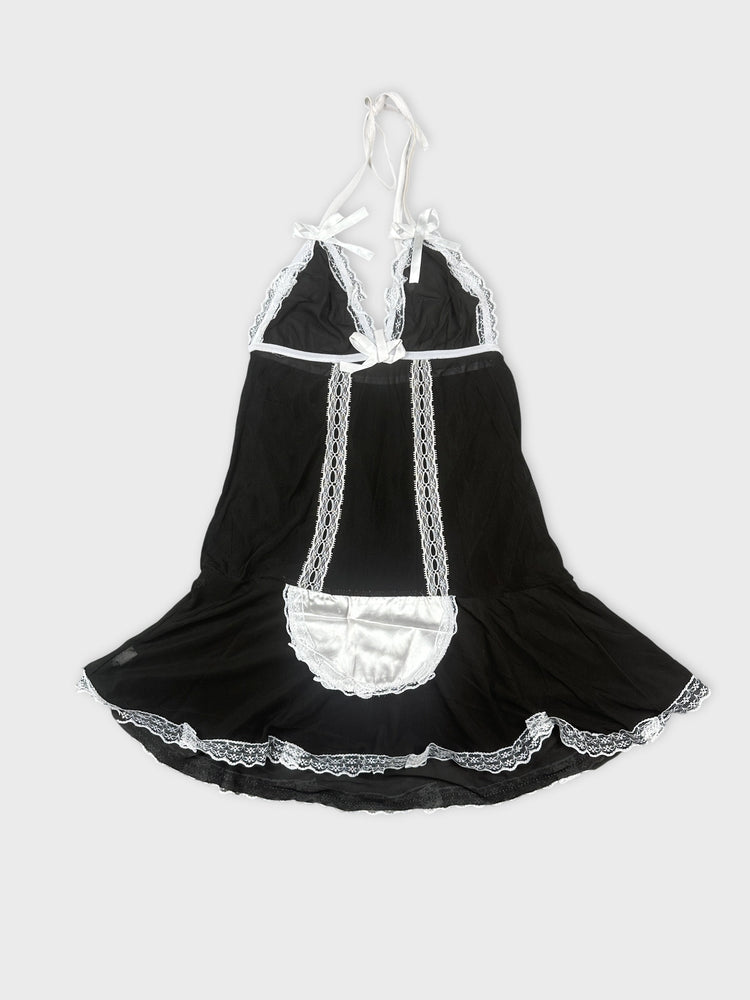 Black Lace Trim Halter Dress (XXS)