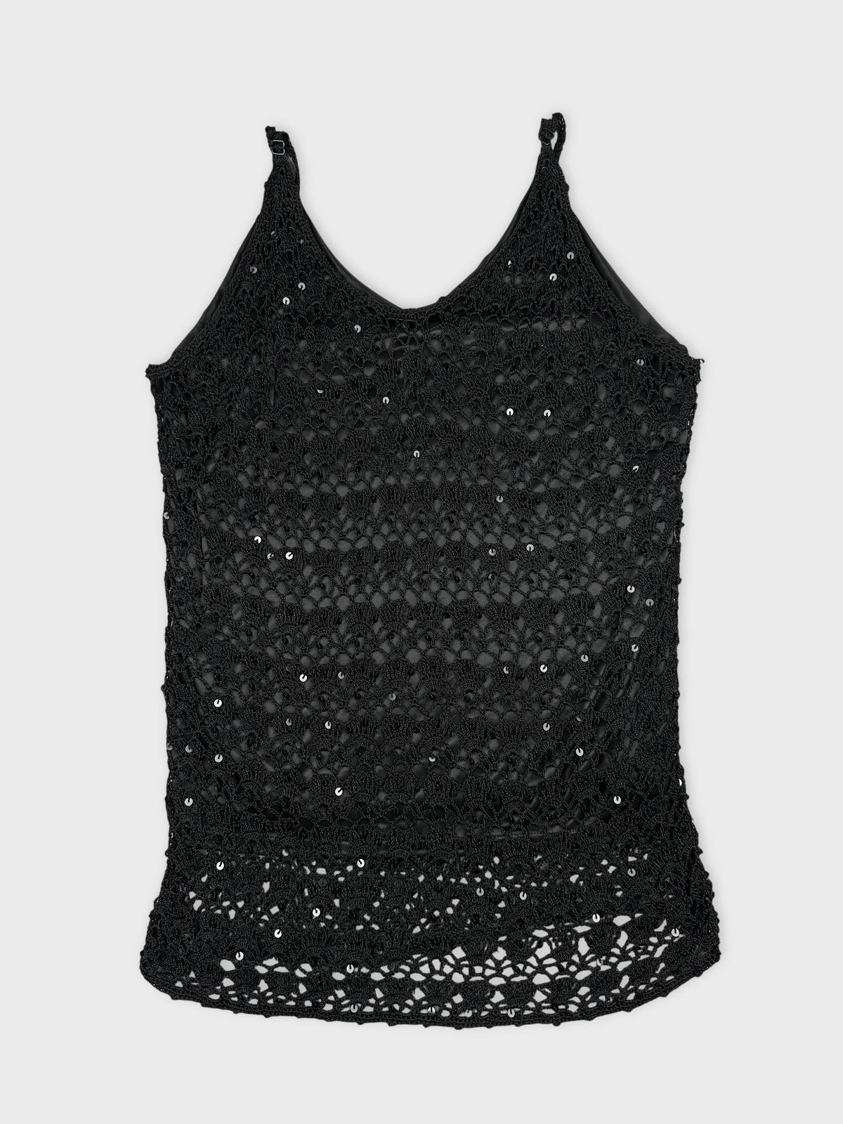 Black lace top with sequins in front view