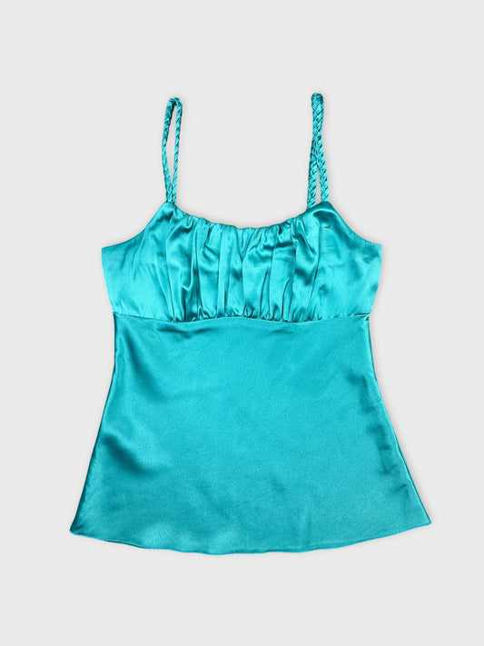 Aqua upper body top with braided straps front view