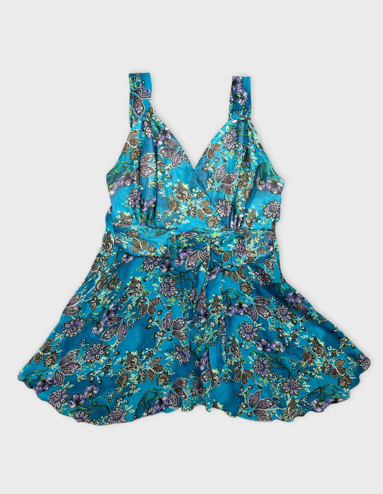 Floral Print Chiffon Top with Tie Detail (XS)
