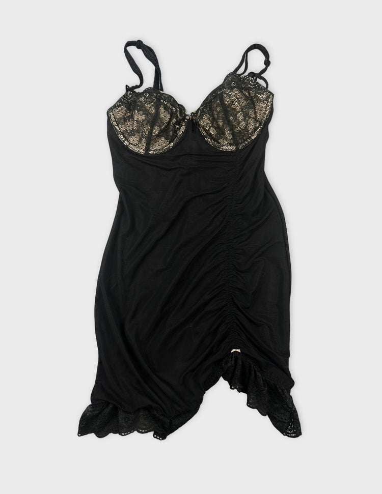 Black Lace-Trimmed Camisole with Sheer Detail (S)