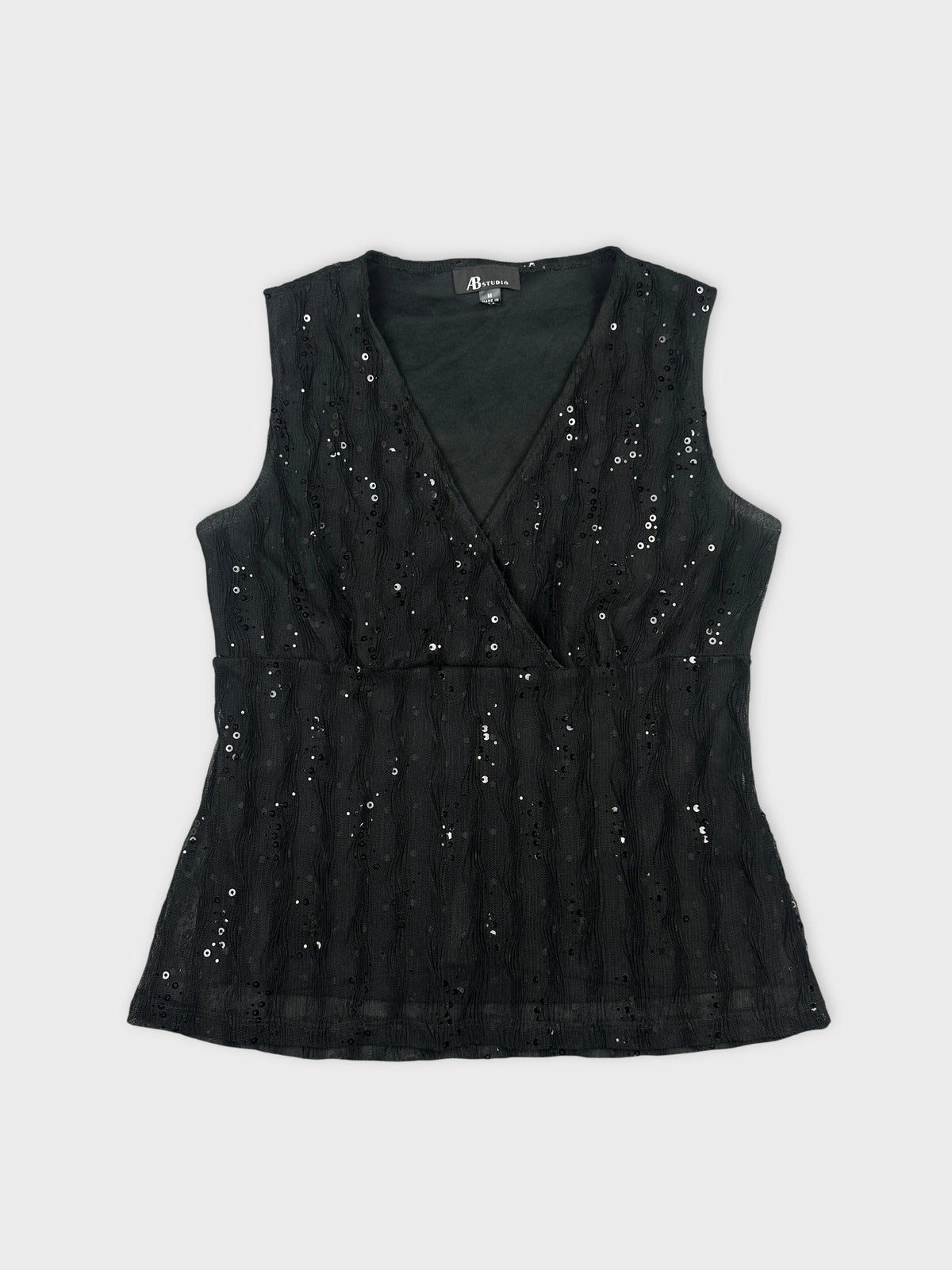Black sleeveless top with sequin detail front view