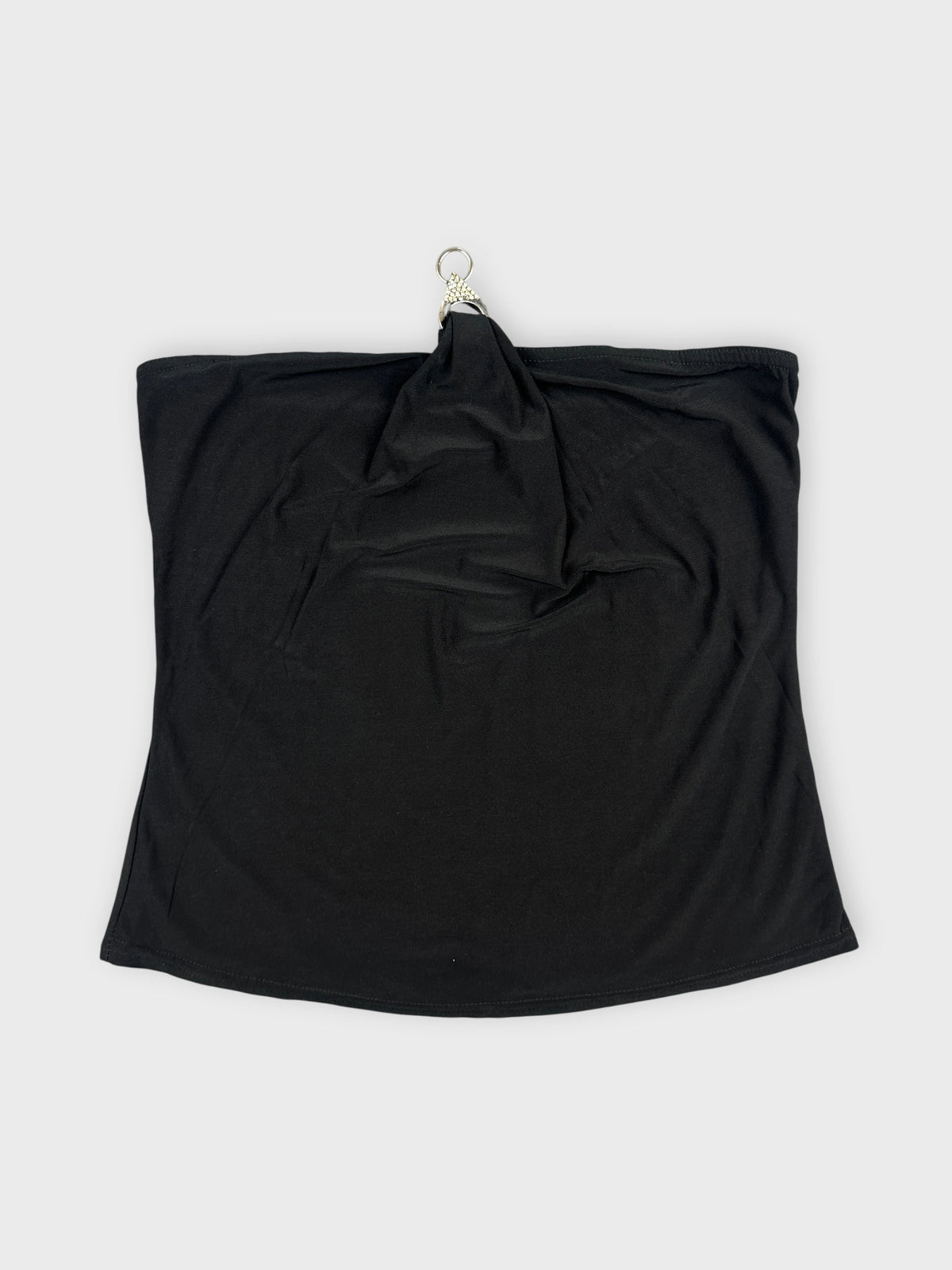 Black upper body top with draped detail front view