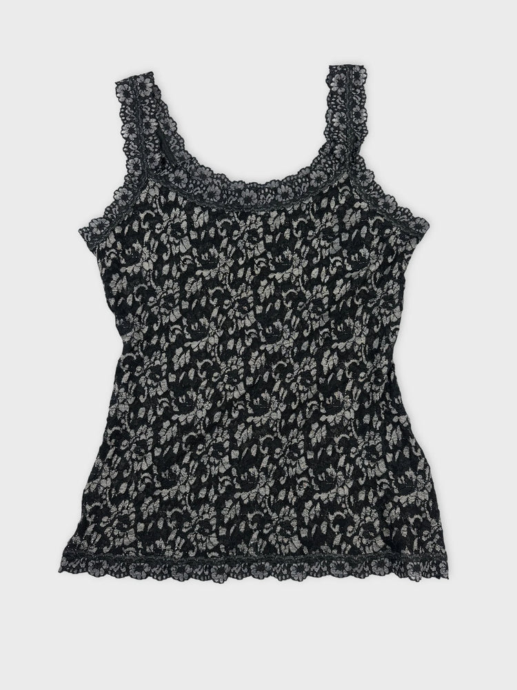 Black Lace Camisole with Floral Detail (M)