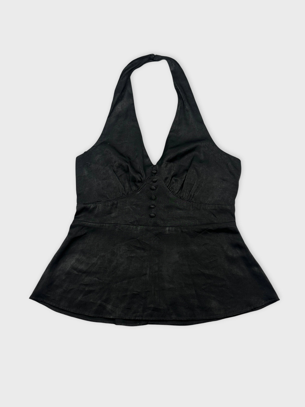 Black halter top with button detail front view