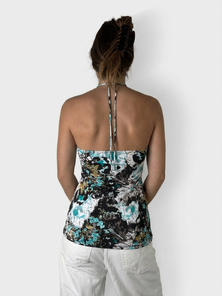 Floral Print Camisole Top with Pleats (M)