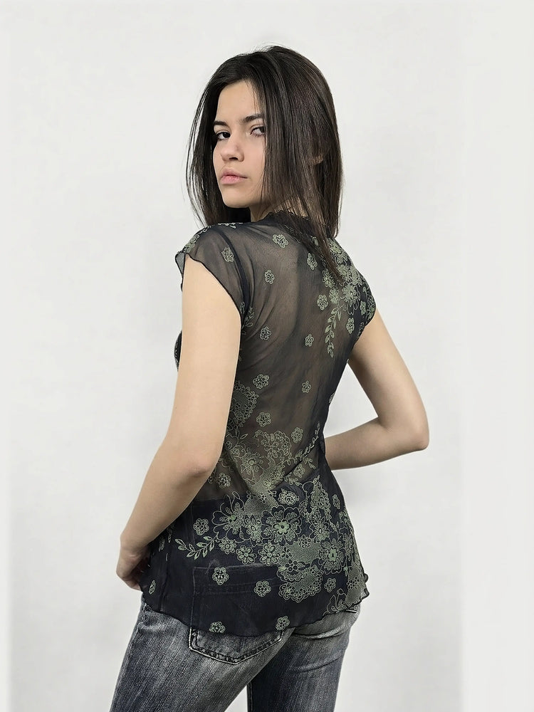 Floral Sheer Top with Waist Tie (M)