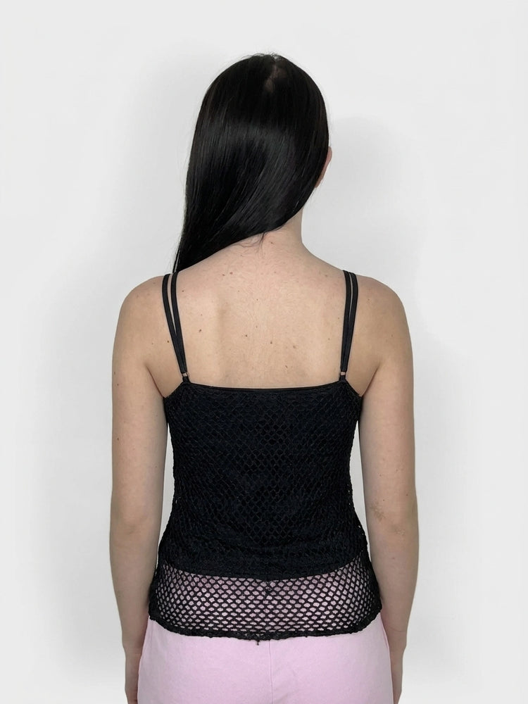 Black Lace Crop Top with Sequins (M)