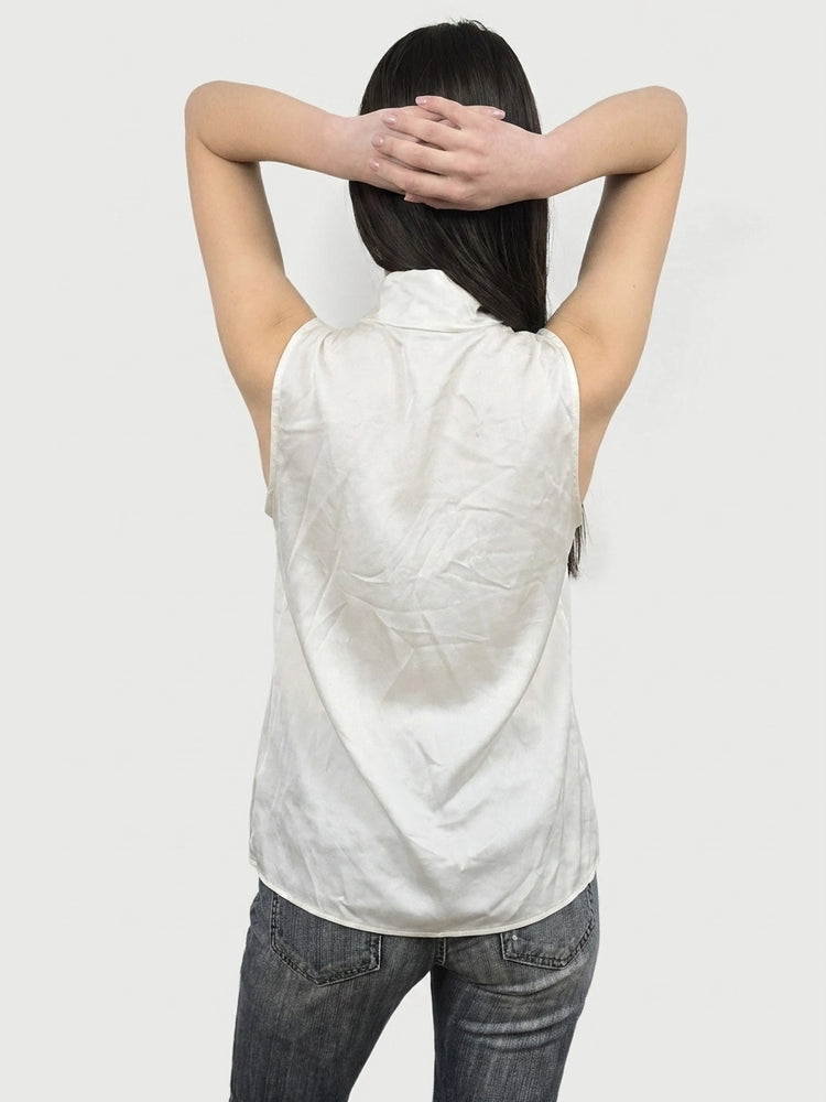 Silk Tie-Front Top in Cream (XL)