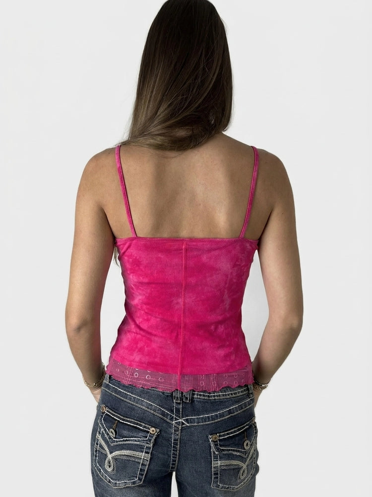 Pink Velour Cami Top with Lace Trim (XS)