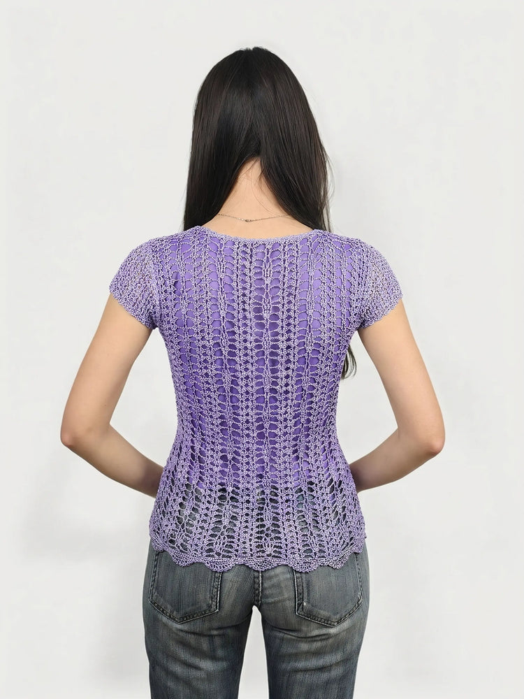 Purple Crochet Top with Scalloped Hem (M)