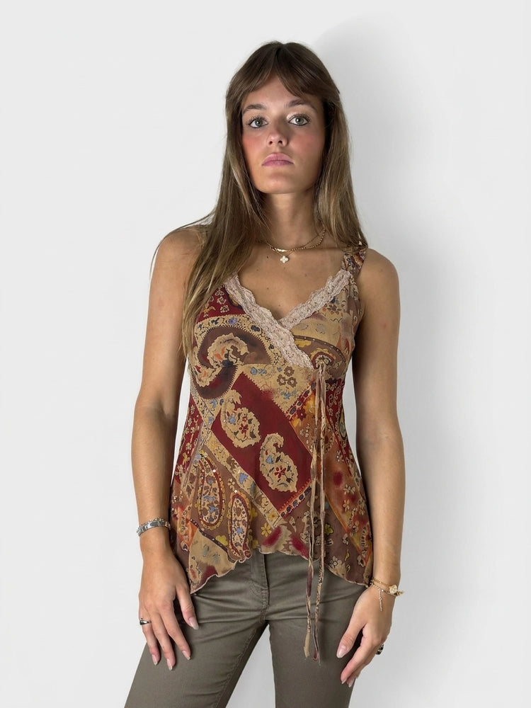 Boho Lace Cami with Unique Print (M)