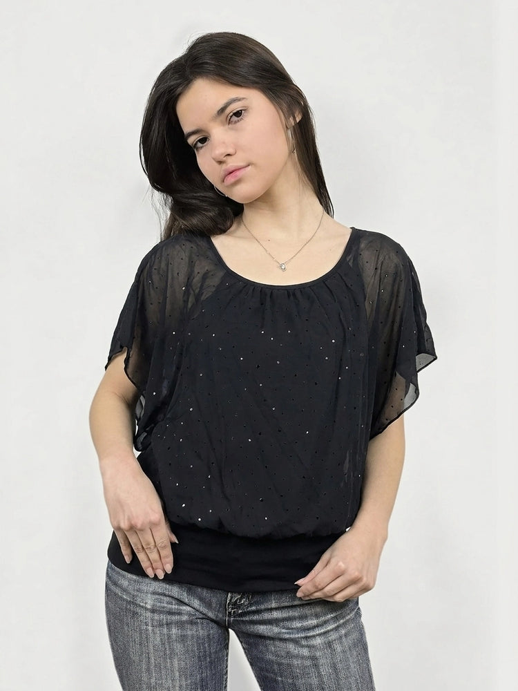Black Sheer Top with Sparkles (M)