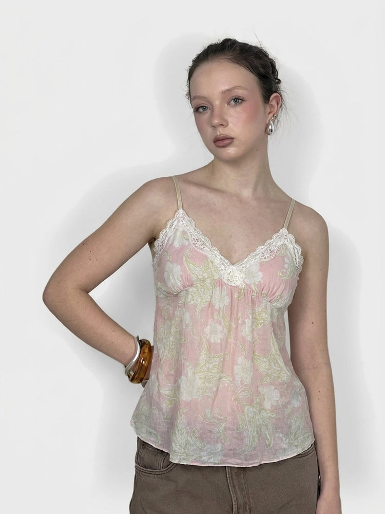 Floral Lace Camisole Top in Soft Pink (M)