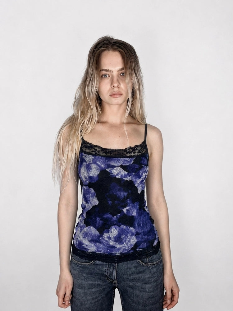 Floral Lace Cami Top in Blue (S)
