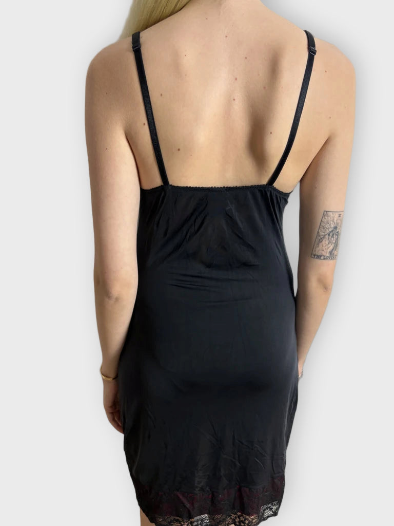 back view, Y2K Black Lingerie Slip Dress, vintage Y2K second hand piece