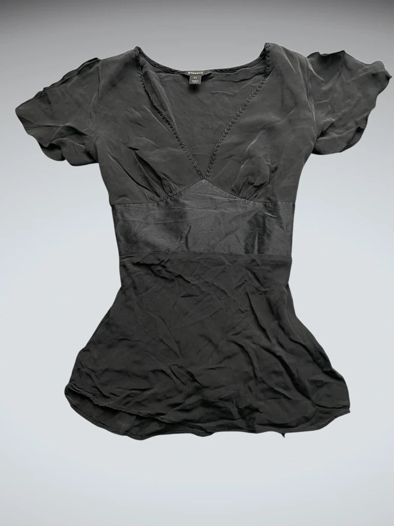 Black Satin Empire Waist Top (S)