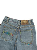 Light Blue Wide-Leg Jeans with Rainbow Logo (XS)