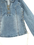 Stone Lace Up Vintage Denim Top (S)