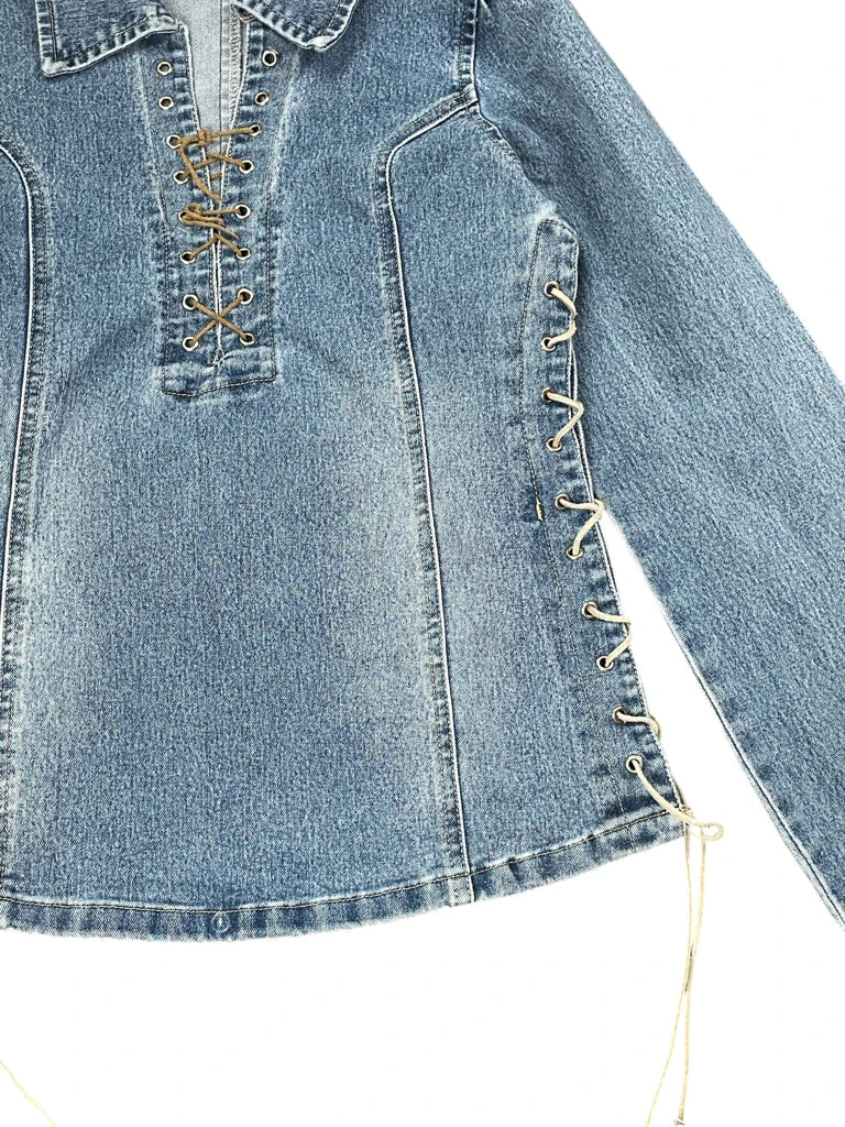 Stone Lace Up Vintage Denim Top (S)