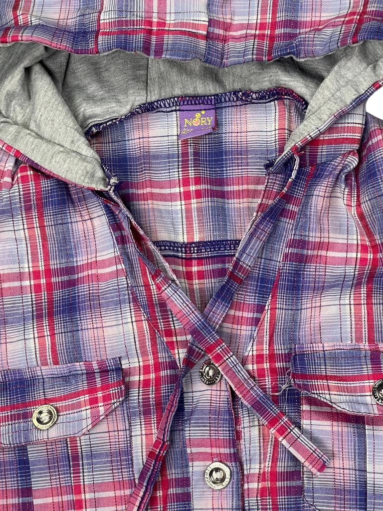 nory fashion checkered hooded shirt (L)