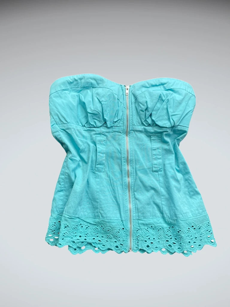 Turquoise Eyelet Hem Zipper Corset Top (S)