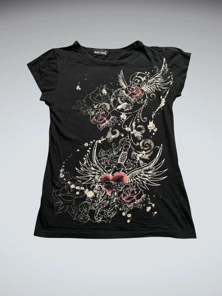 Y2K Black Graphic Ed Hardy Style Tee (S)