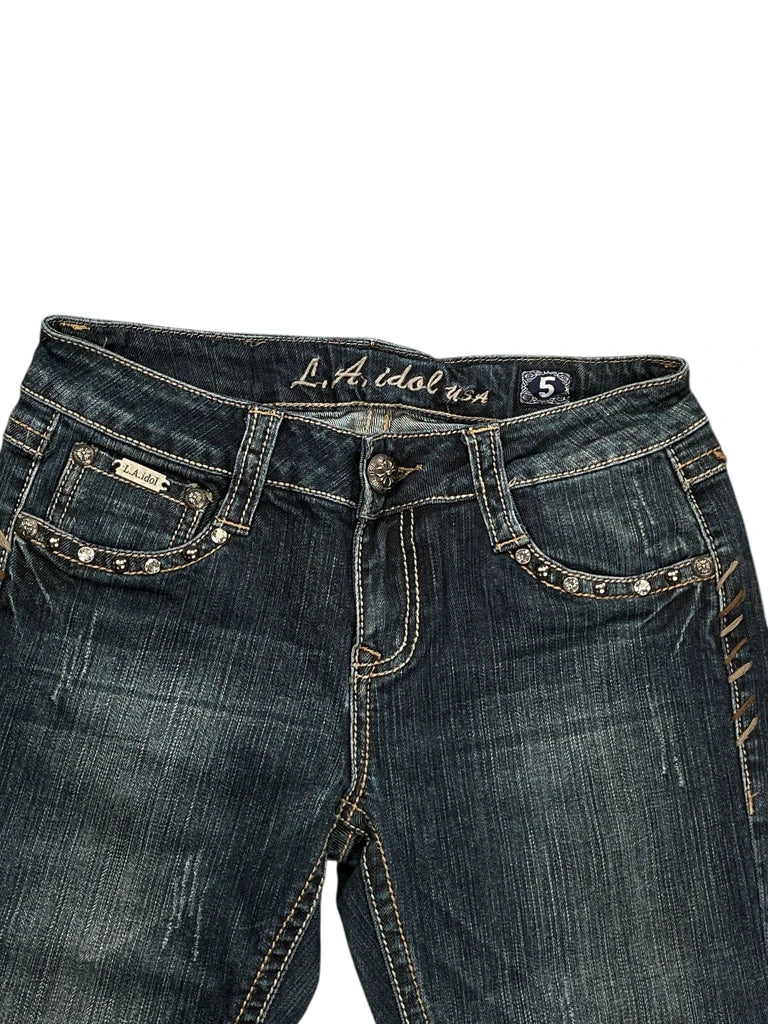 Dark Wash Embellished Flare Jeans (S)