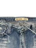 Light Blue Faded Denim Mini Skirt with Embroidered Back Pockets (L)