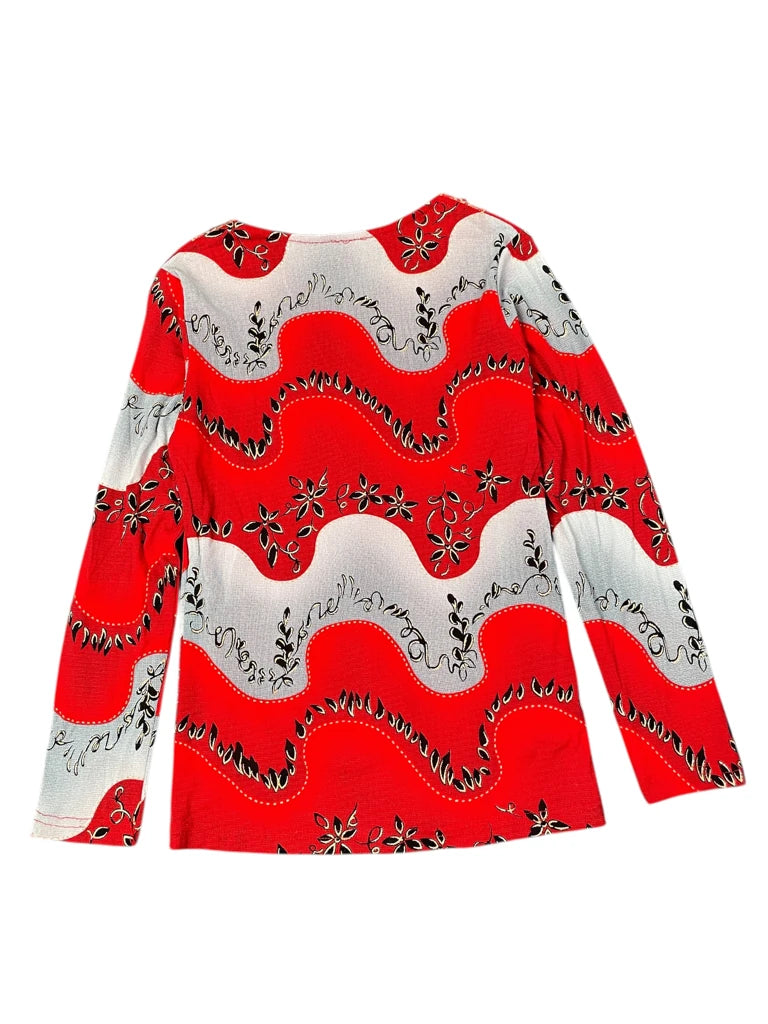 Vintage red wave floral print longsleeve (M)