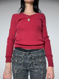 red v neck jumper