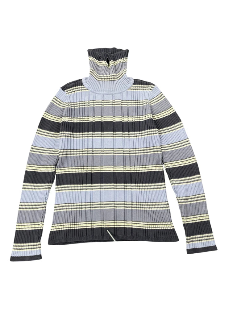 Checkered Marine Blue Ribbed Turtleneck Sweater (M)