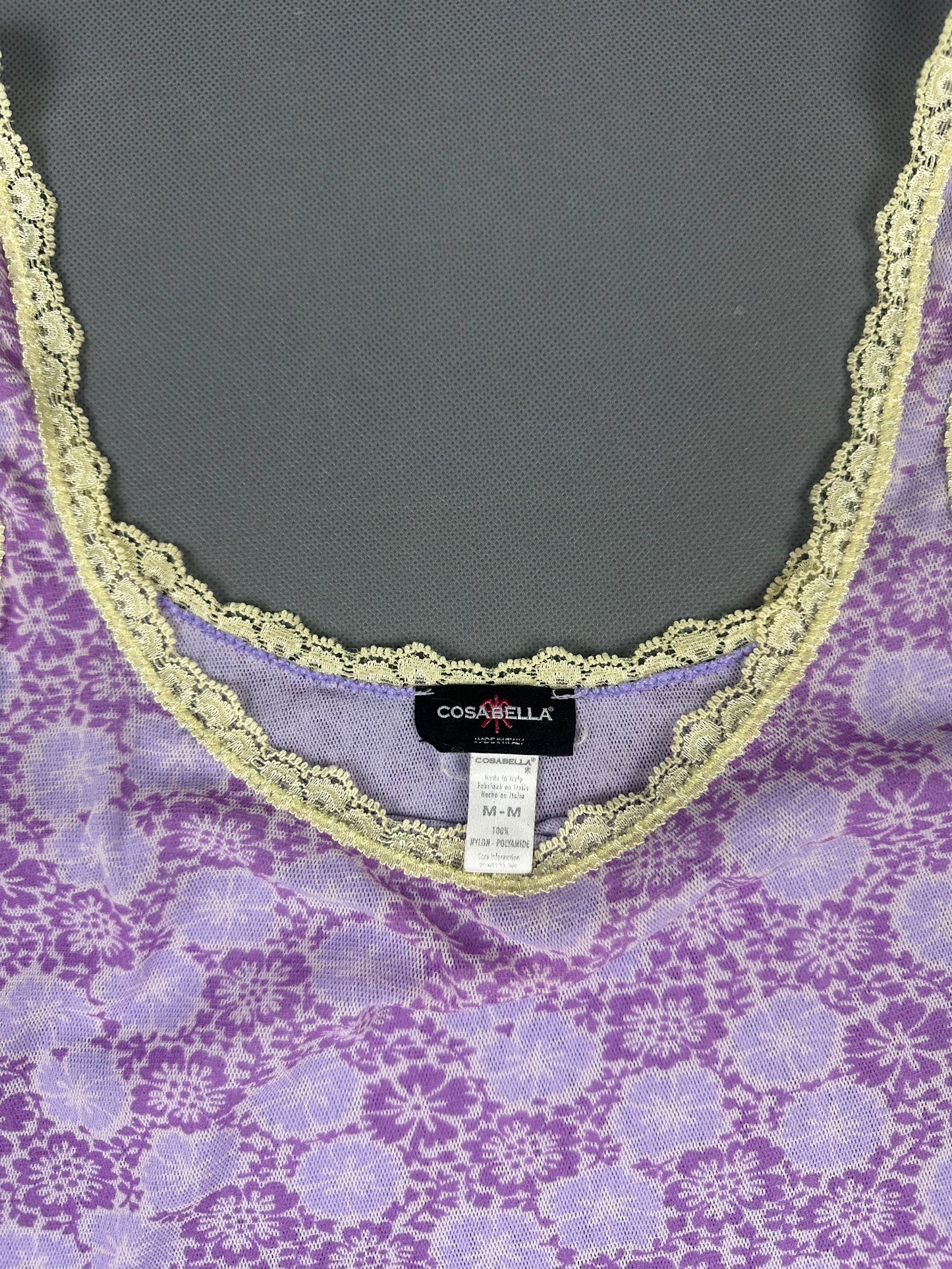 Lilac Floral Lace Trimmed Tank Top (M-M)