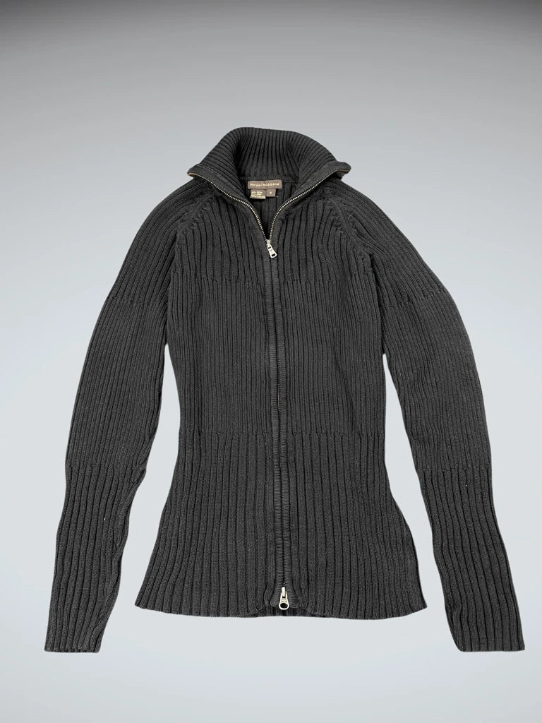 Black Ribbed Full Zip Sweater (S)