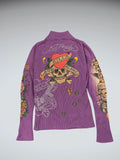 Ed Hardy Purple Skull Tattoo Zip Jacket (M)