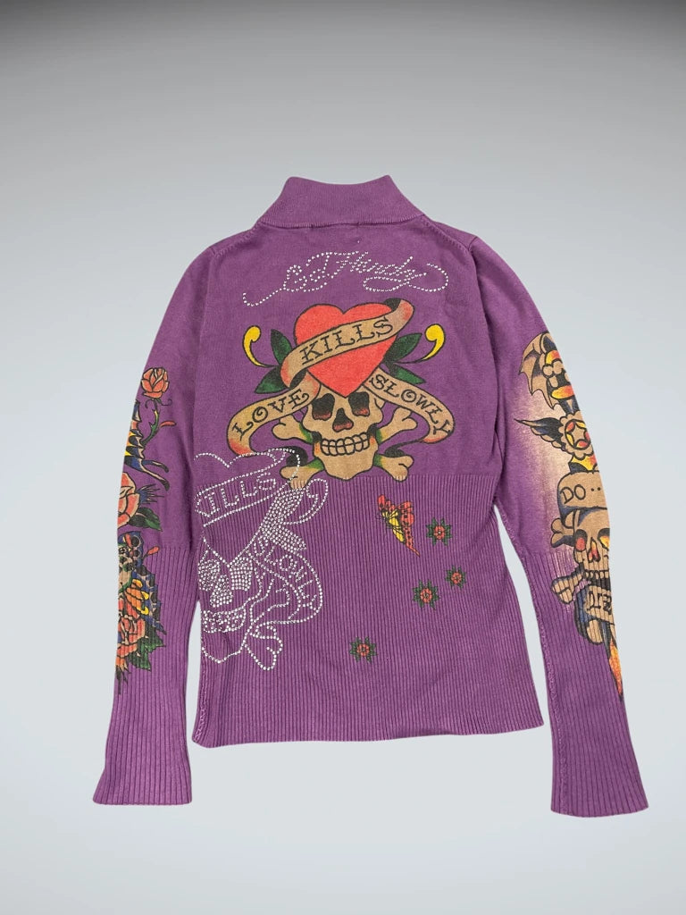 Ed Hardy Purple Skull Tattoo Zip Jacket (M)