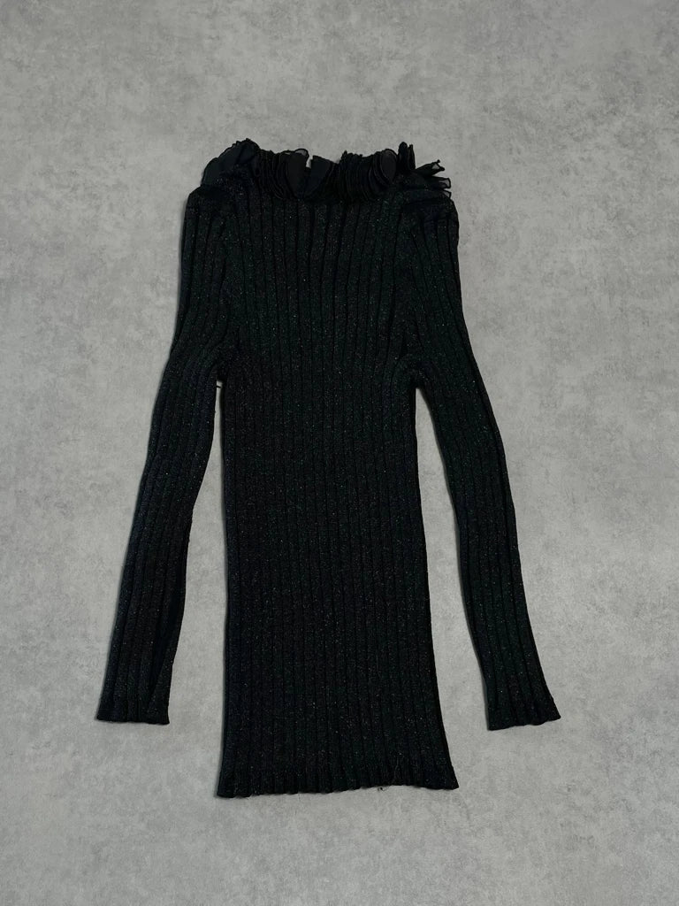 black jumper with decorated neck